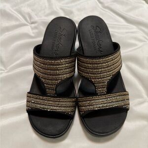 Skechers Women's Black and Gold Embellished Sandals